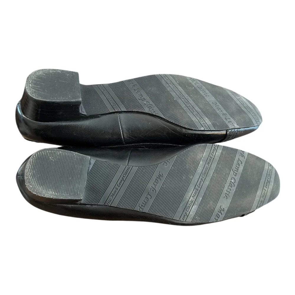 Mark Lemp Leather Flats, Square Toe, Size 8.5 Narrow, Black with Snake Pat